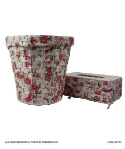 ست جادستمال و سطل زباله سفید طرح شطرنجی پارچه