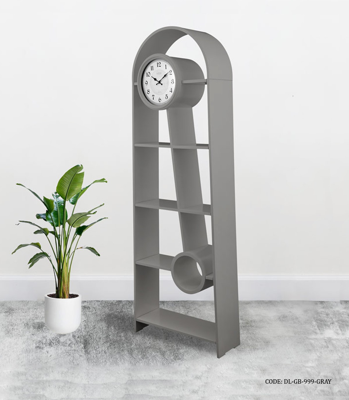 ساعت مبله چوبی و قفسه مدل ترکیبی رنگ طوسی