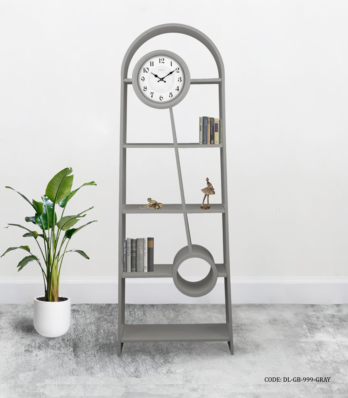 ساعت مبله چوبی و قفسه مدل ترکیبی رنگ طوسی