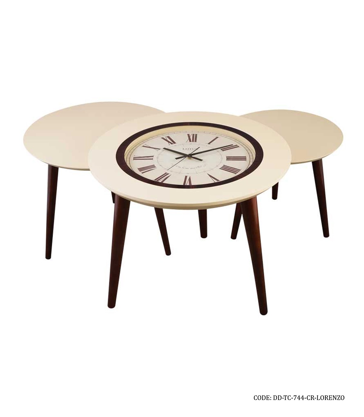 ست میز عسلی ساعت دار سه تکه LORENZO مدل 744 کرم