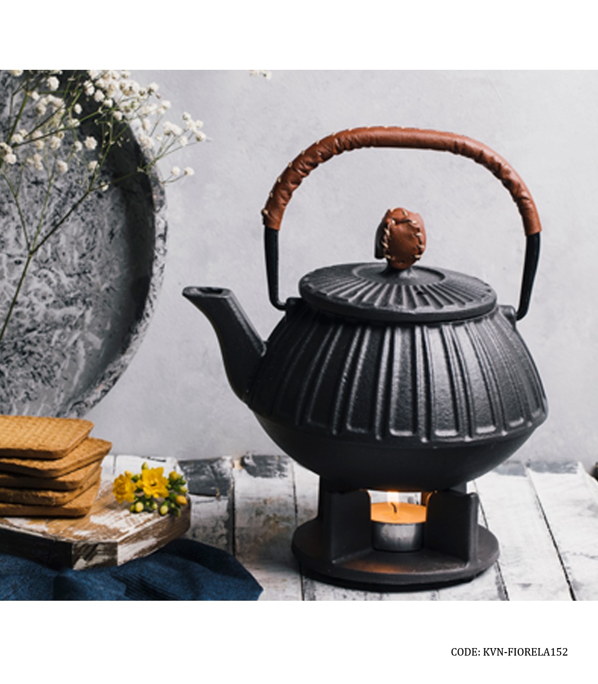 قوری چدنی با پایه و شمع مدل FIORELA