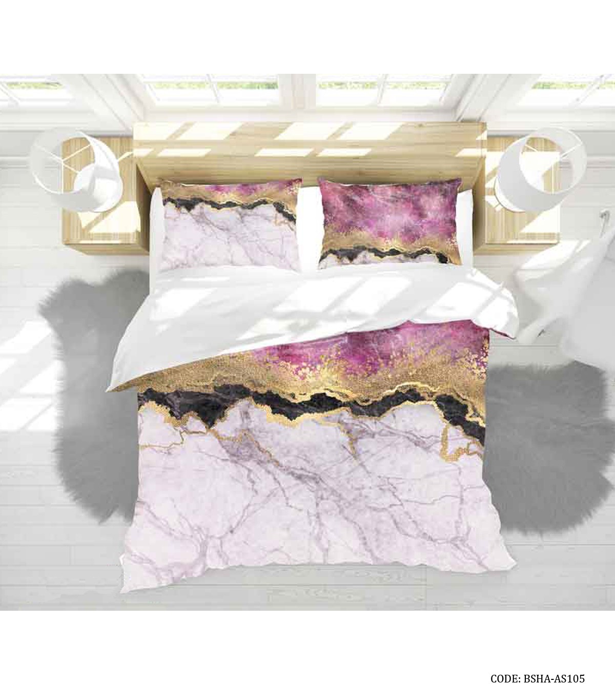 سرویس روتختی و ملحفه کشدار دو نفره مدل رزین 2