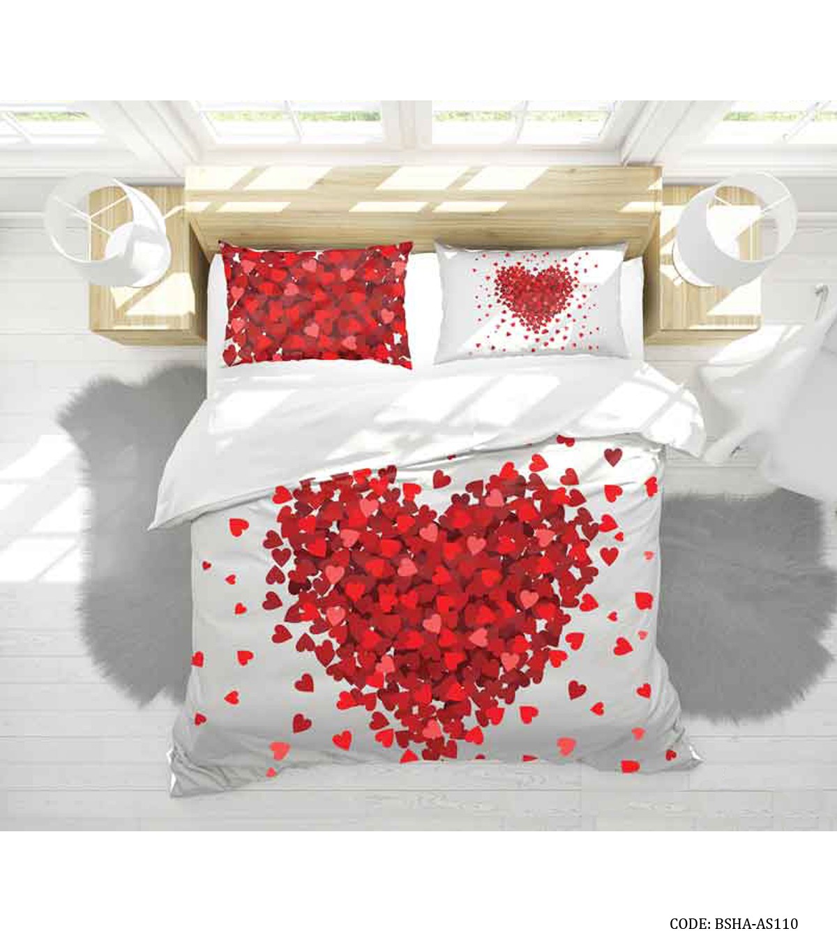 سرویس روتختی و ملحفه دو نفره مدل قلب