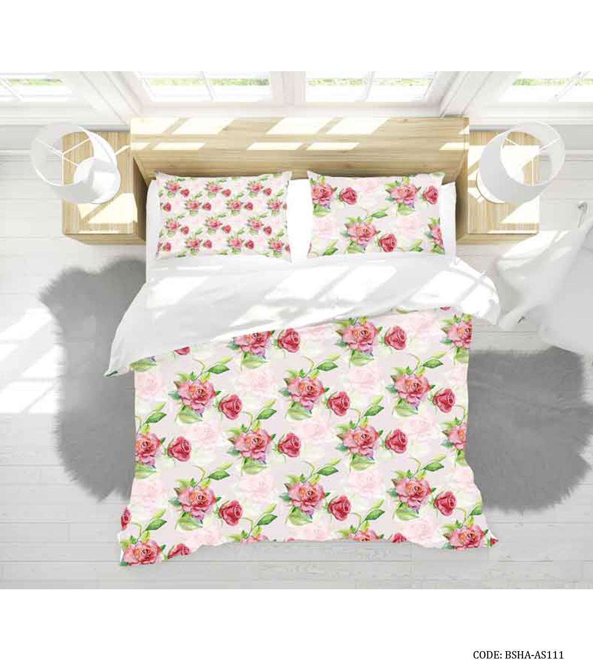 روتختی و ملحفه دو نفره مدل رز صورتی