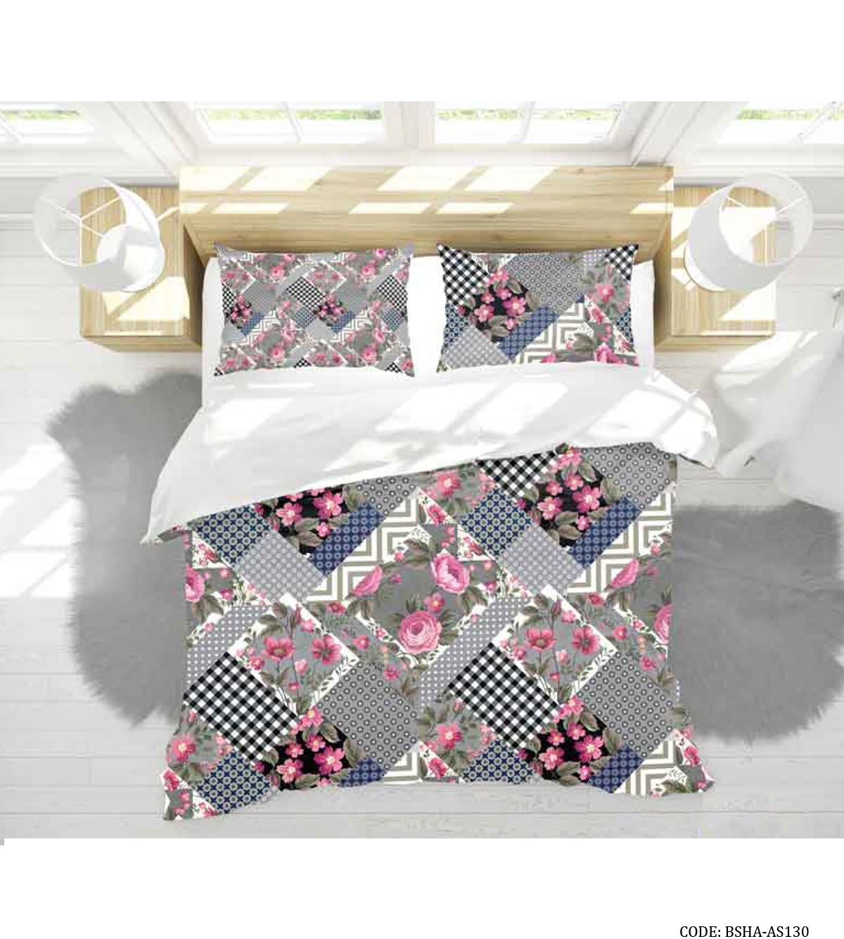 روتختی دو نفره مدل گل صورتی