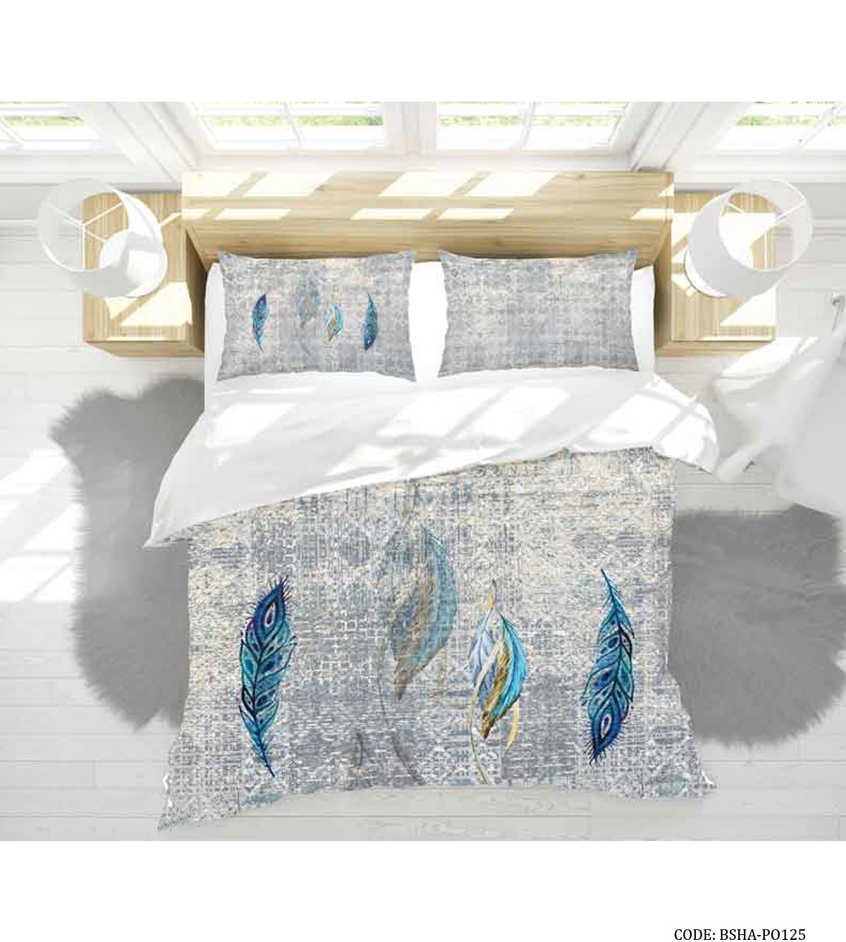 روتختی لحاف دوختدار و ملحفه کشدار دو نفره مدل پر آبی