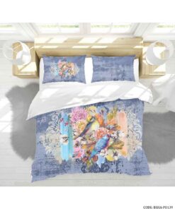 ست روتختی لحاف دوختدار و ملحفه کشدار دو نفره مدل پرنده