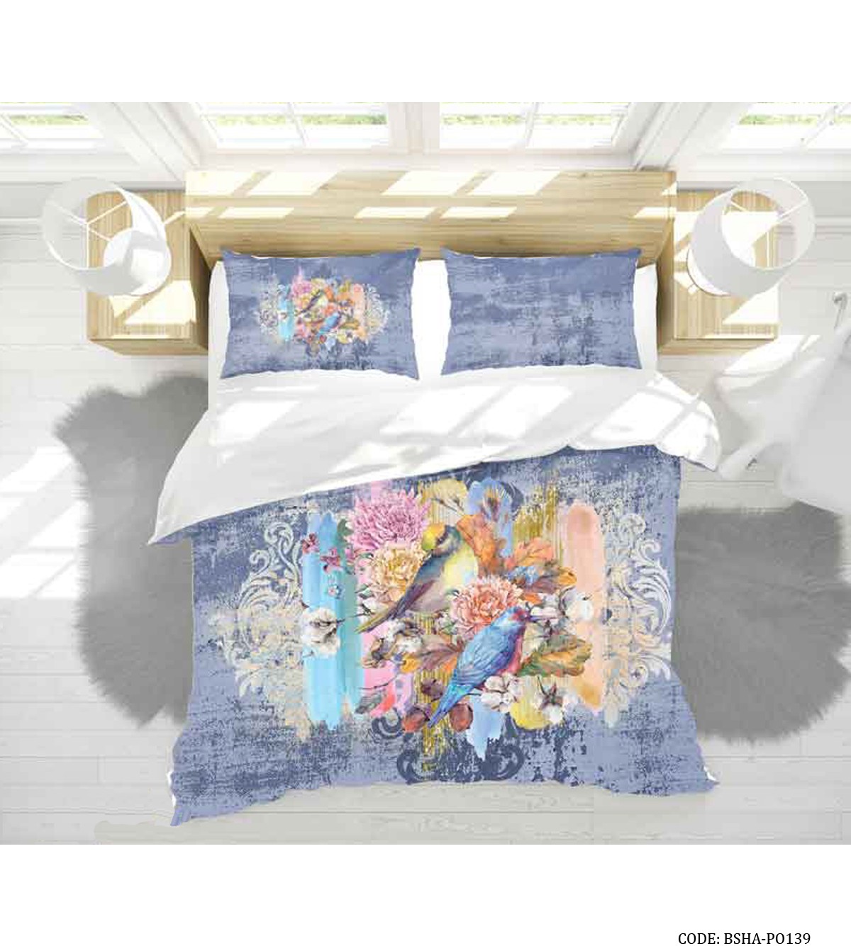 ست روتختی لحاف دوختدار و ملحفه کشدار دو نفره مدل پرنده