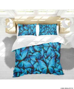 سرویس روتختی و ملحفه کشدار دو نفره مدل پروانه آبی