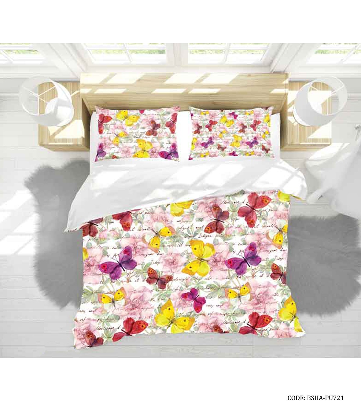 روتختی و لحاف دوختدار دو نفره مدل پروانه رنگی