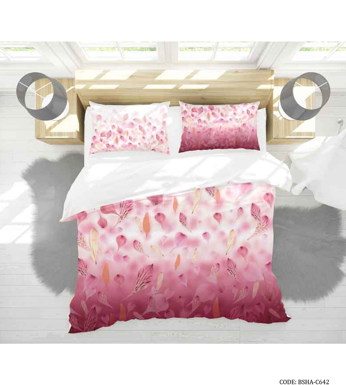 روتختی و ملحفه کشدار سه بعدی دو نفره مدل پر صورتی