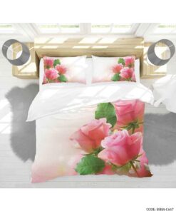 ست روتختی و ملحفه کشدار سه بعدی دو نفره مدل رز صورتی