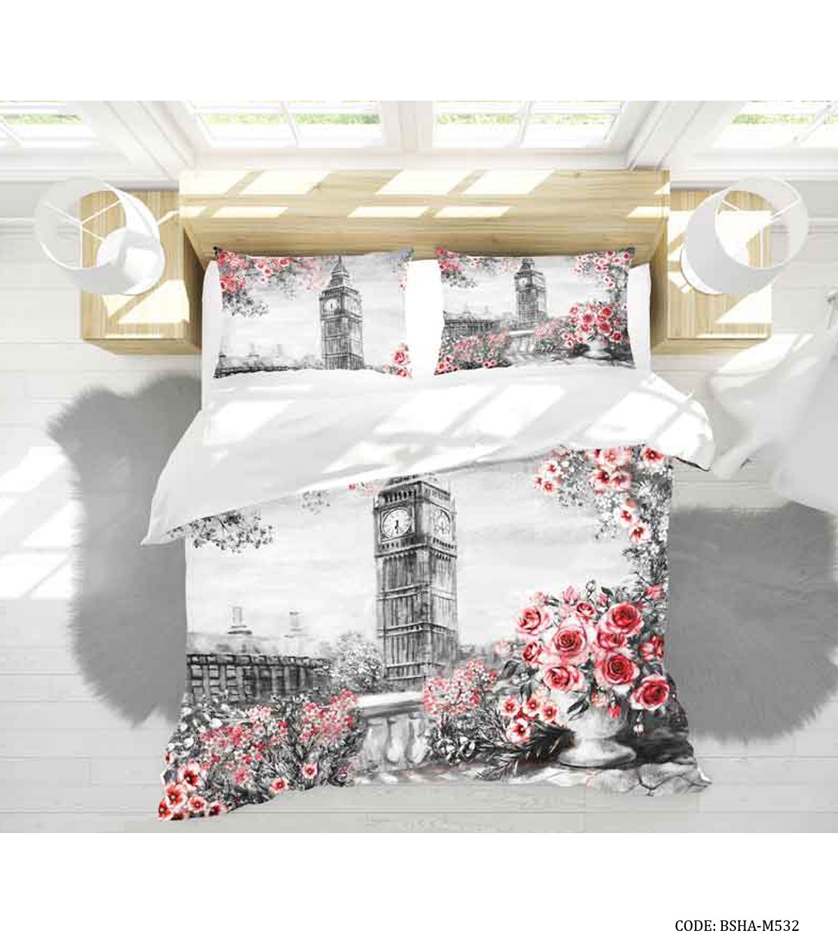 سرویس روتختی و لحاف دوختدار سه بعدی دو نفره مدل برج ساعت