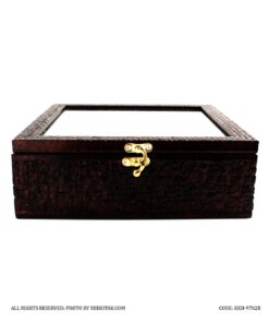 جعبه تی بگ هفت خانه چوبی قهوه ای طرحدار