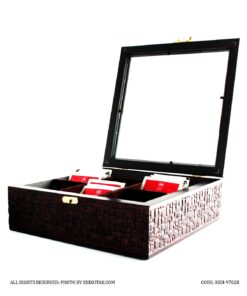 جعبه تی بگ هفت خانه چوبی قهوه ای طرحدار