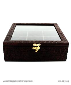 جعبه تی بگ هفت خانه چوبی قهوه ای طرحدار