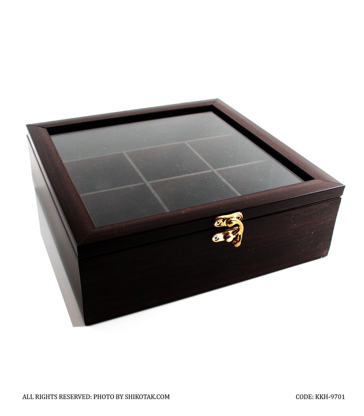 جعبه تی بگ چوبی هفت خانه قهوه ای ساده