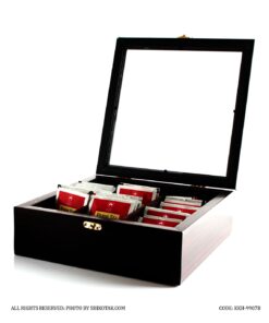 جعبه تی بگ چوبی هفت خانه قهوه ای ساده