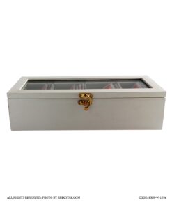 جعبه تی بگ چوبی سفید چهارخانه ساده