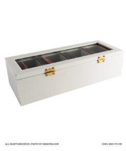 جعبه تی بگ چوبی سفید چهارخانه ساده