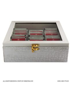 جعبه تی بگ سفید طرحدار هفت خانه چوبی