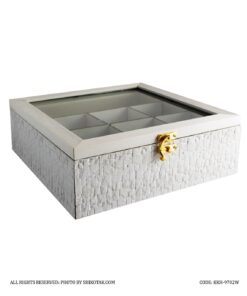 جعبه تی بگ سفید طرحدار هفت خانه چوبی