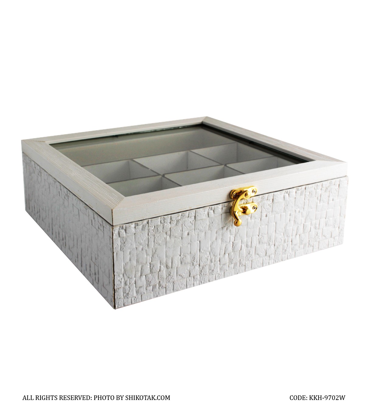 جعبه تی بگ سفید طرحدار هفت خانه چوبی