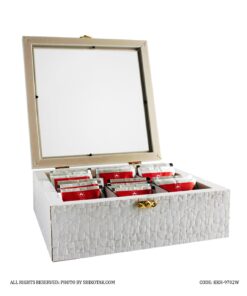 جعبه تی بگ سفید طرحدار هفت خانه چوبی