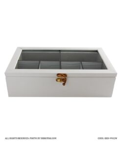 جعبه تی بگ چوبی سفید شش خانه ساده