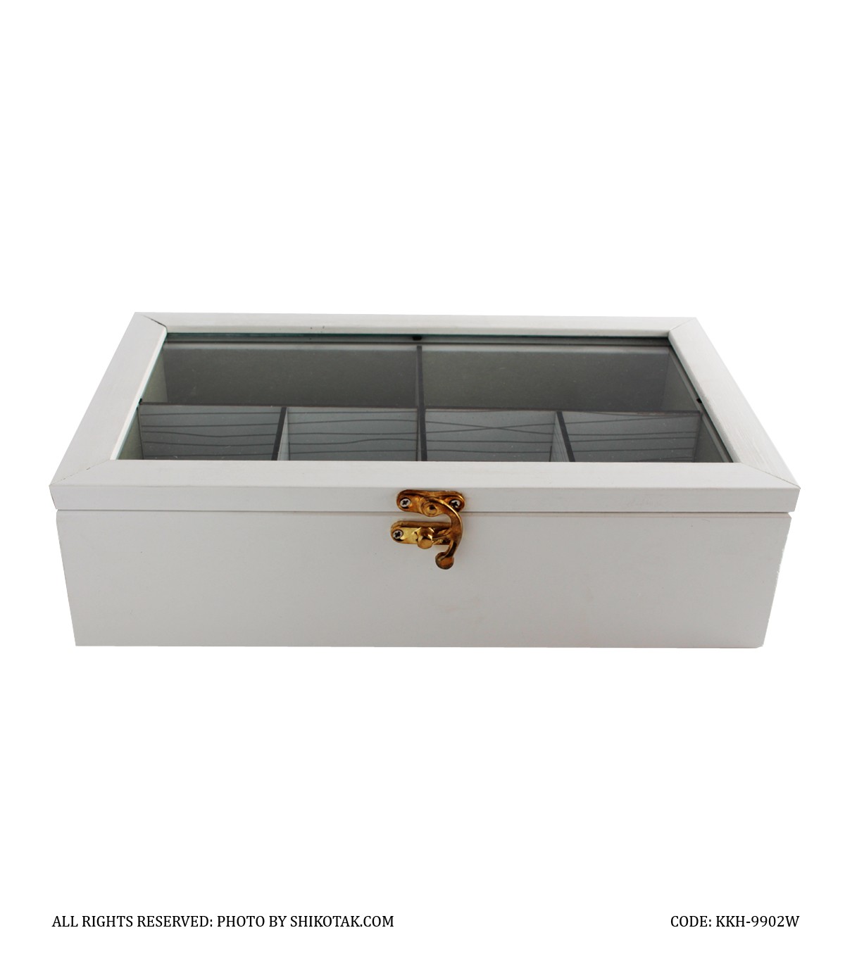 جعبه تی بگ چوبی سفید شش خانه ساده