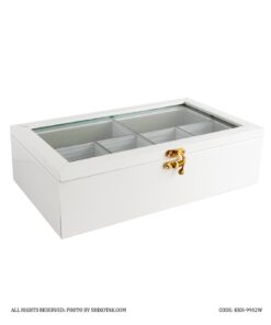 جعبه تی بگ چوبی سفید شش خانه ساده