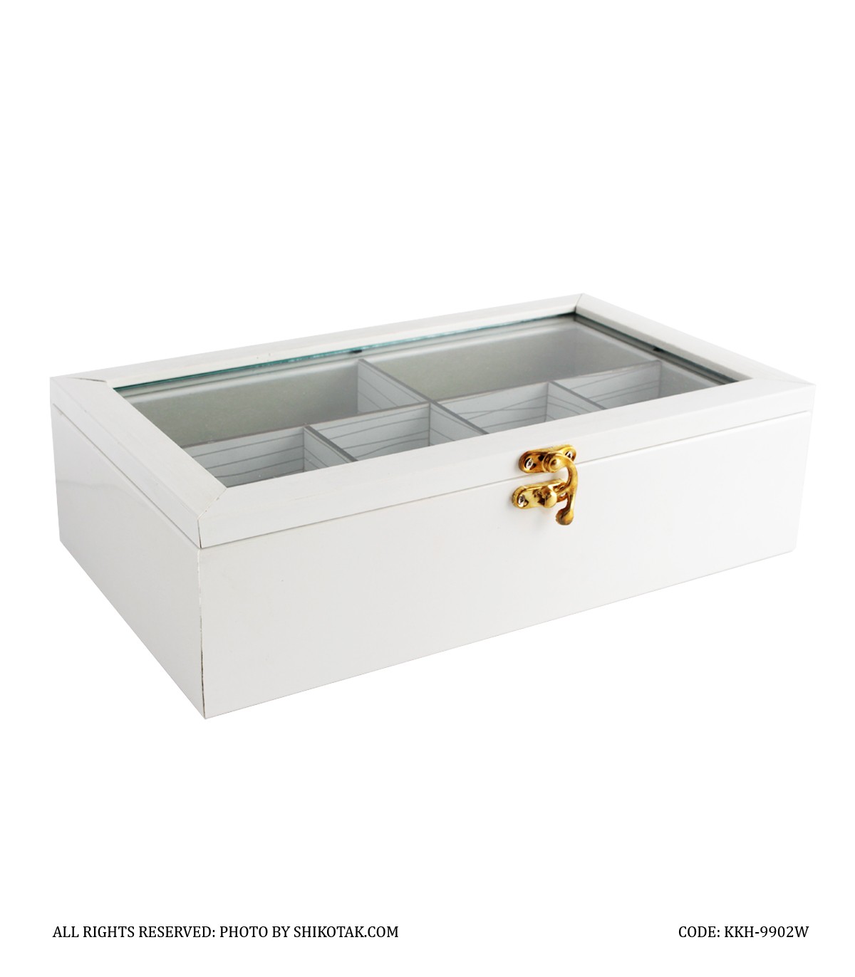 جعبه تی بگ چوبی سفید شش خانه ساده