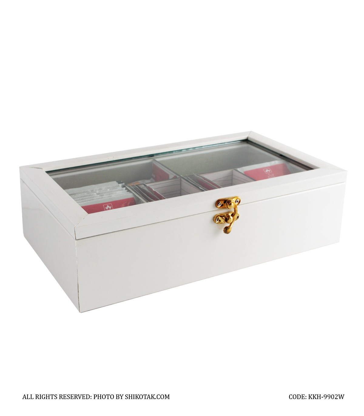 جعبه تی بگ چوبی سفید شش خانه ساده