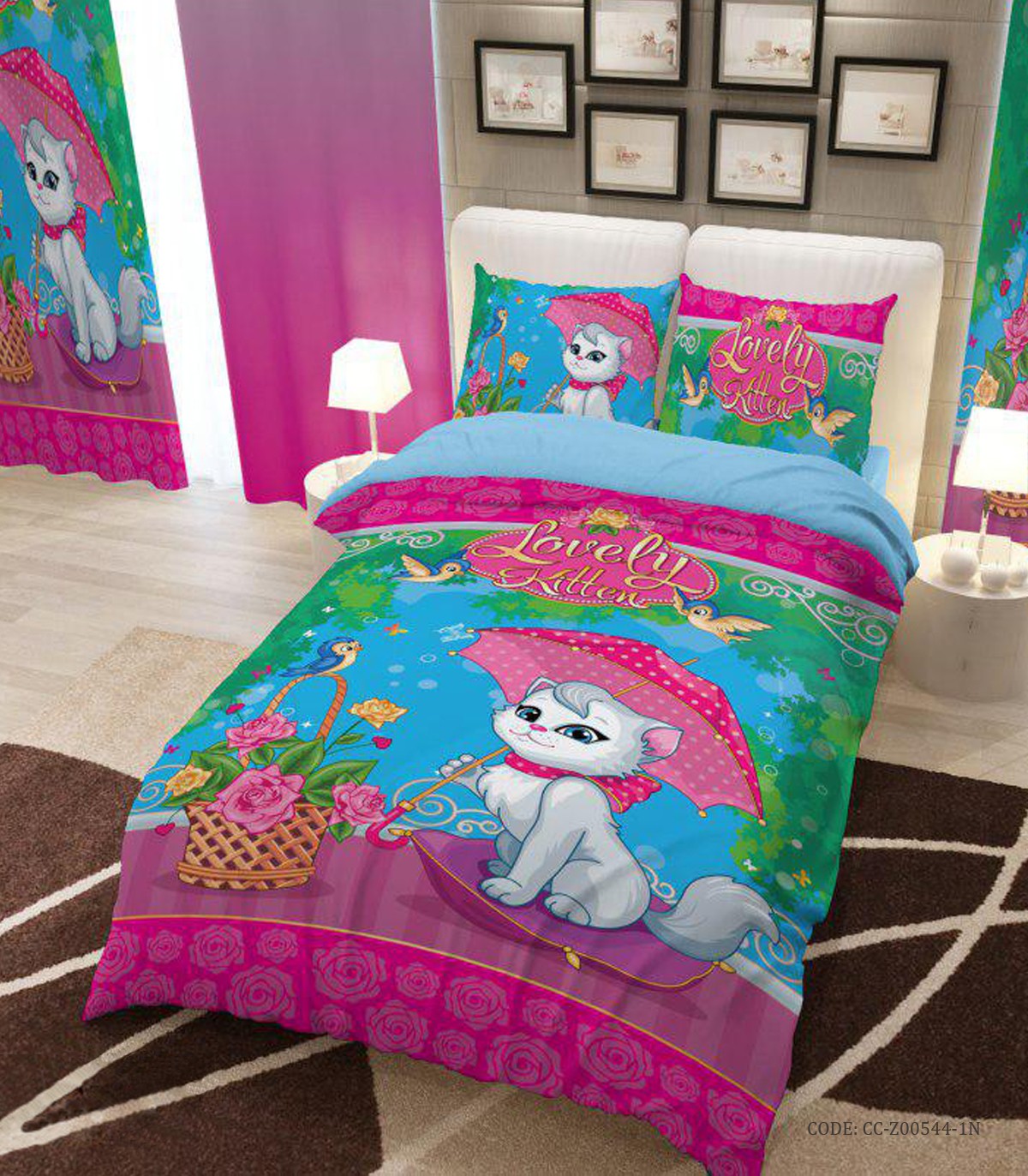 روتختی و لحاف دوختدار یک نفره کودک مدل گربه