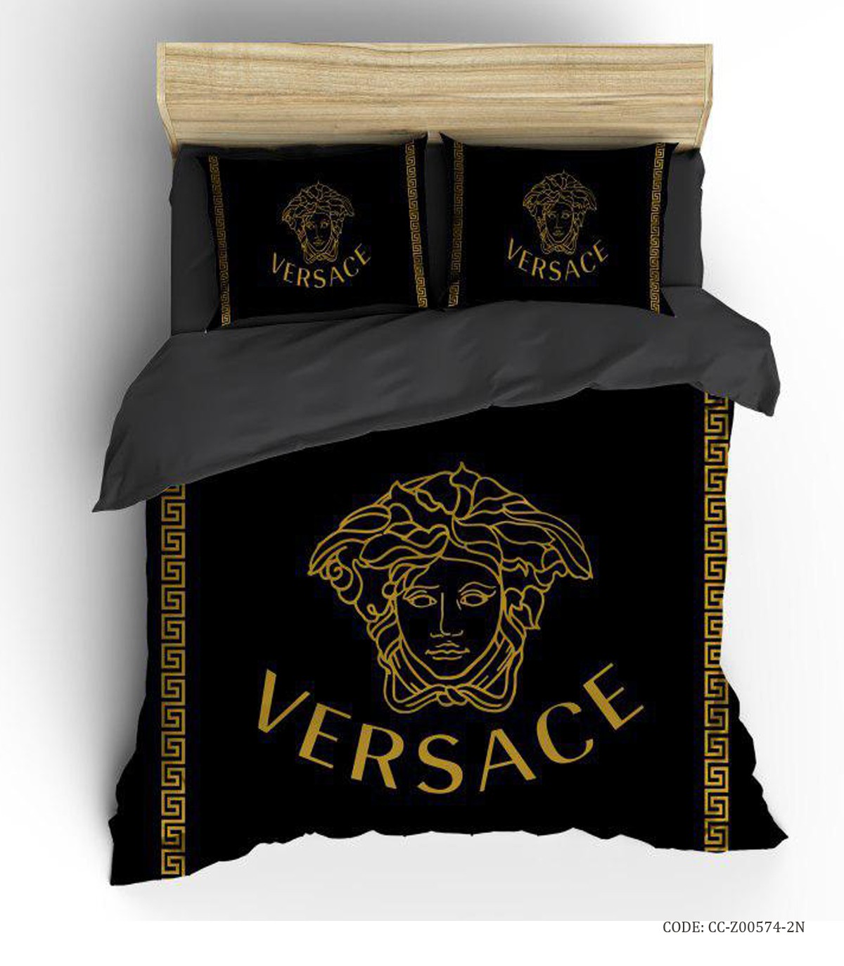 روتختی و ملحفه کشدار دو نفره طرح ورساچه طلایی