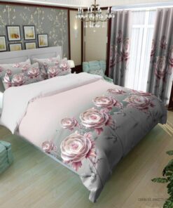 ست روتختی و لحاف دوختدار دو نفره طرح رز صورتی