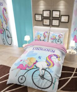 سرویس روتختی و ملحفه کشدار دخترانه یک نفره مدل یونیکورن