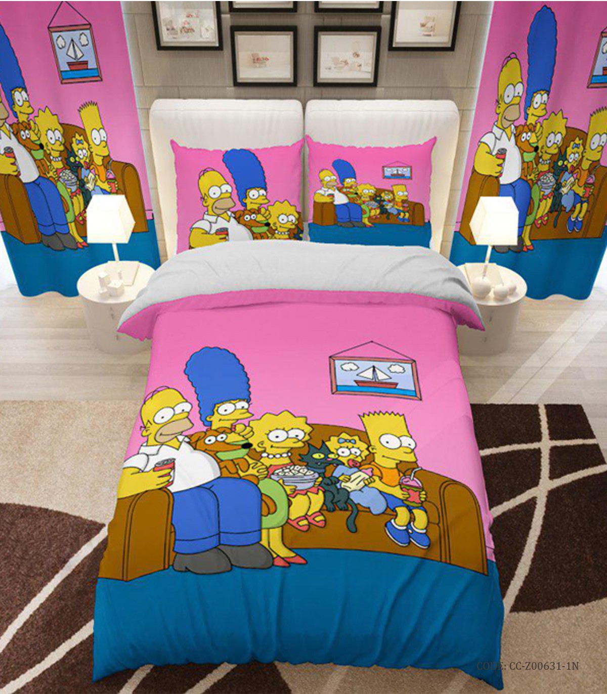 ست روتختی و لحاف دوختدار انیمیشنی یک نفره مدل سیمپسون ها 2