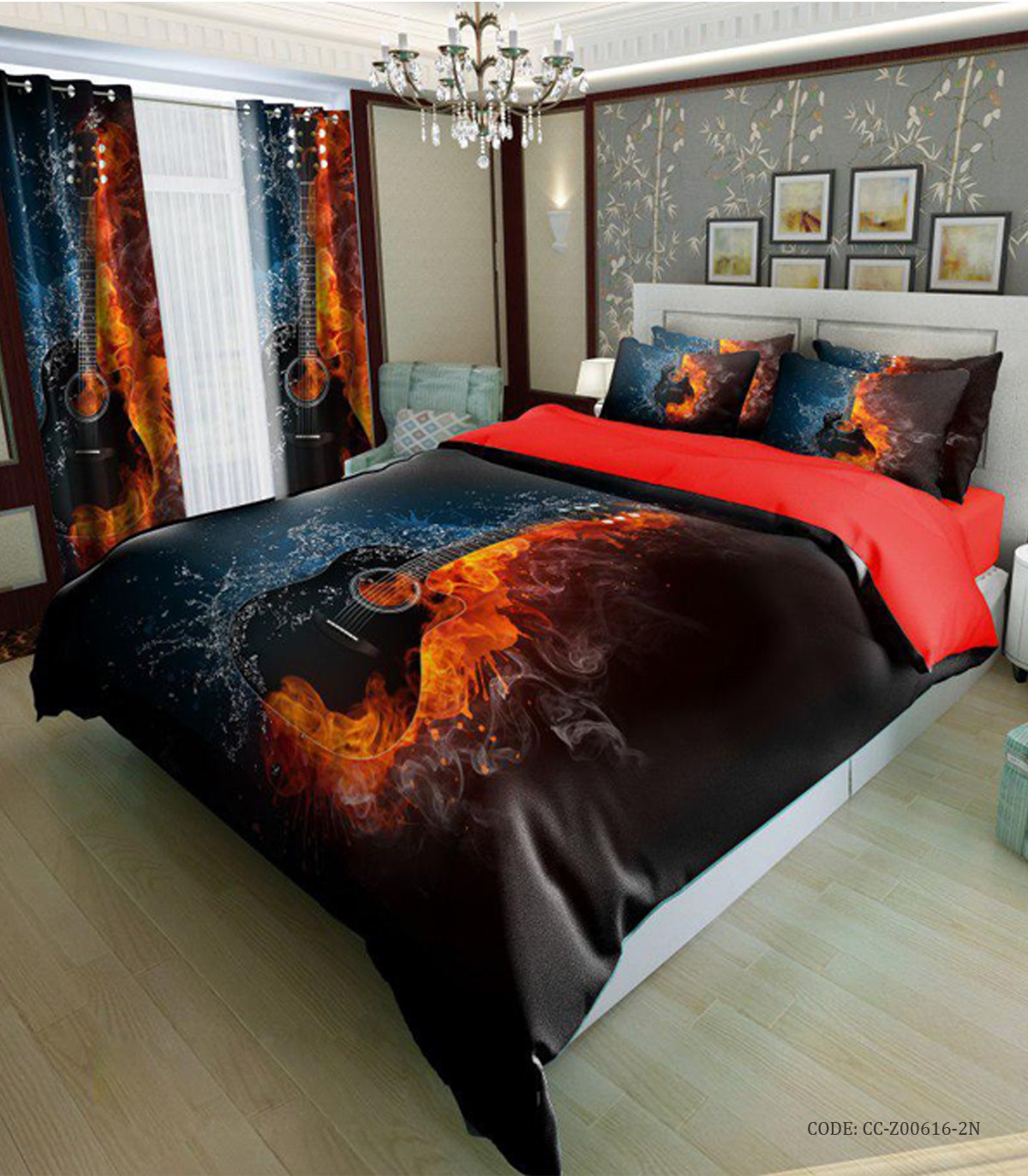 ست روتختی و ملحفه کشدار دو نفره مدل گیتار