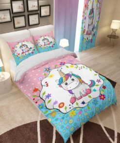 سرویس روتختی و ملحفه کشدار دخترانه یک نفره مدل تک شاخ