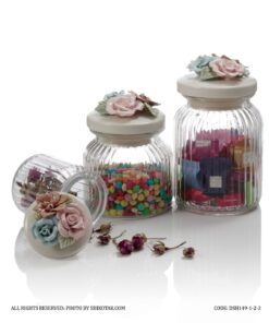 بانکه حبوبات شیشه ای در گل دار مدل رز