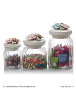 بانکه حبوبات شیشه ای در گل دار مدل رز