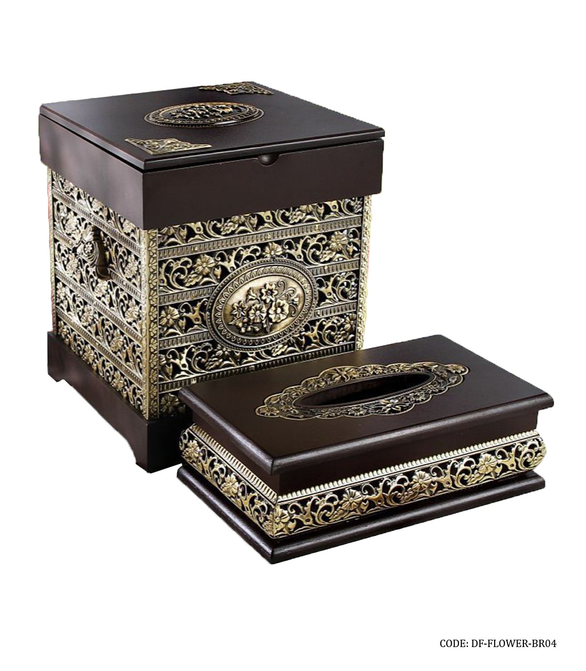 ست سطل و جادستمالی ام دی اف قهوه ای طرح نهال