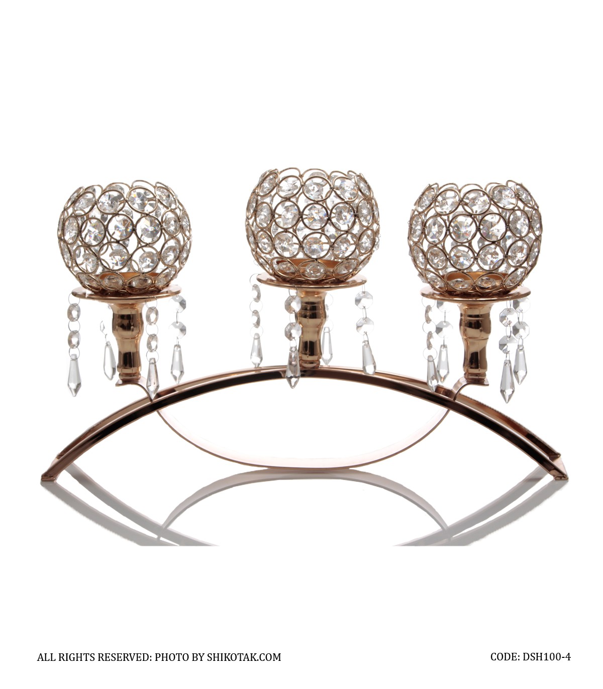 جاشمعی پایه دار کریستالی 3 شعله هلالی