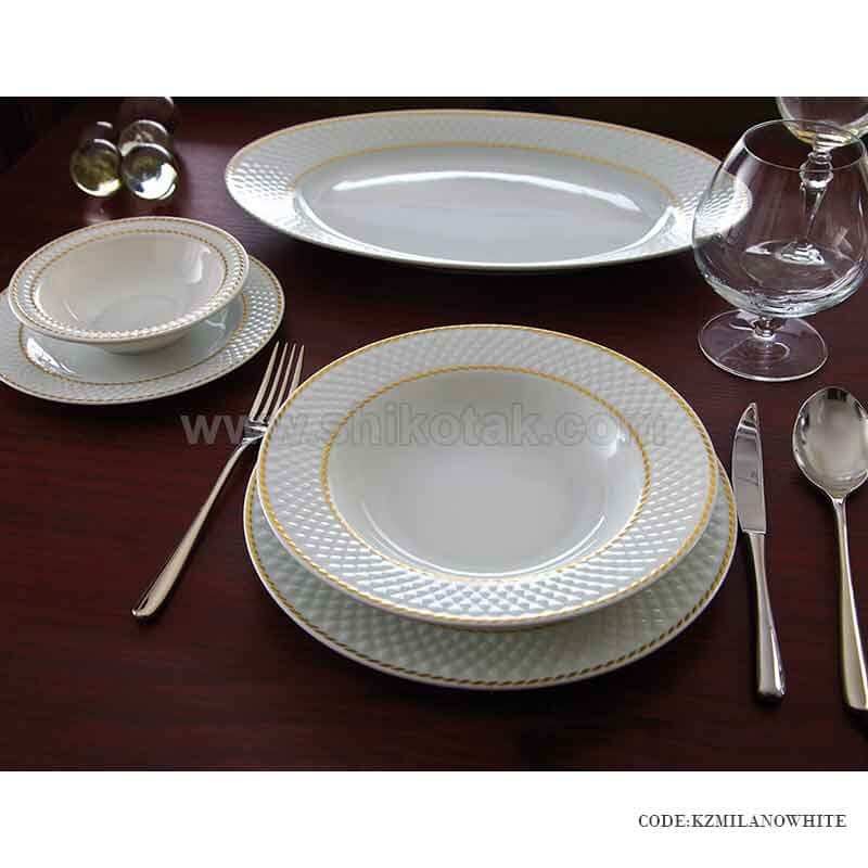 ظروف چینی غذاخوری 6 نفره زرین طرح میلانو سفید