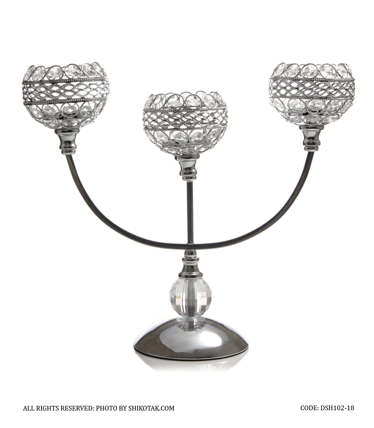 جاشمعی پایه دار نقره ای 3 شعله مدل w