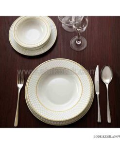 ظروف چینی غذاخوری 6 نفره زرین طرح میلانو سفید