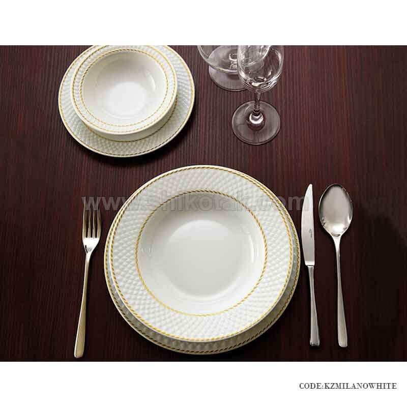 ظروف چینی غذاخوری 6 نفره زرین طرح میلانو سفید