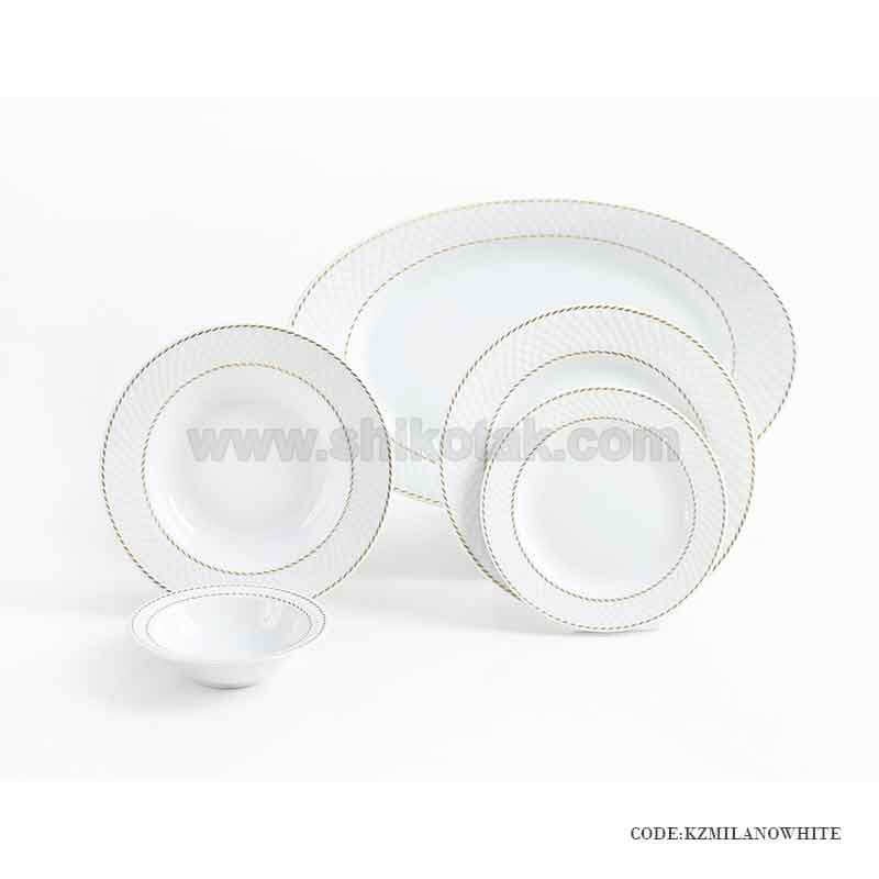 ظروف چینی غذاخوری 6 نفره زرین طرح میلانو سفید