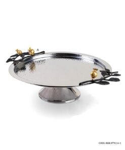 ظرف استیل گرد پایه دار میوه و شیرینی طرح غنچه